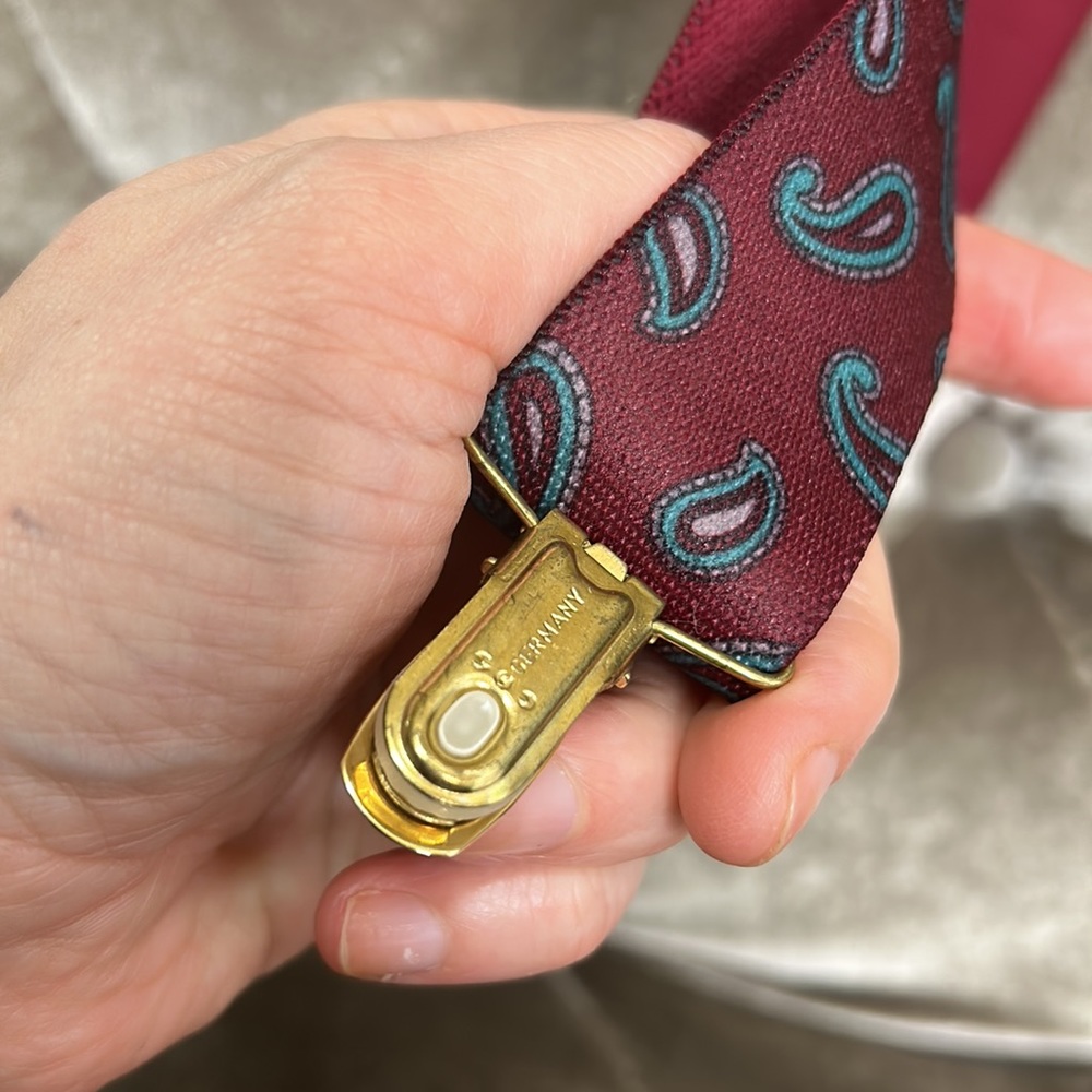 Vintage Made in Germany paisley print gold burgundy adjustable suspenders - Picture 2 of 7